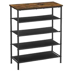 VASAGLE シューズラック 下駄箱 靴 収納 スリム 靴箱 省スペース 靴置き 靴収納 靴収納ラック おしゃれ 5段 大容量 木製 玄関収納 奥行30㎝ 高さ91cm ヴィンテージ 玄関 棚 通気性 ポリエステル布 LBS036B01