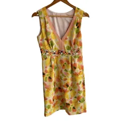 Chesty(チェスティ) ワンピース サイズ1 S レディース美品  - ライトピンク×イエロー×マルチ ノースリーブ/ひざ丈/花柄/ビーズ/ビジュー