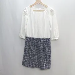 ◇ MACKINTOSHPHILOSOPHY チェック柄 七分袖 膝丈 ワンピース サイズ38 ホワイト ブルー レディース E  【1406180077051】