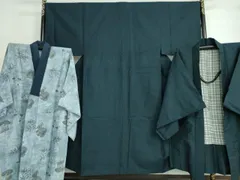 平和屋着物■極上　男性　紬　アンサンブル　長羽織(羽織紐付き)・長襦袢(袷)　3点セット　濃藍色地　逸品　DZAA7806kh5