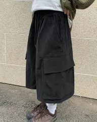 BAON(バオン) コロディ バンディング シャーリング コーデュロイ カーゴ バミューダ パンツ 黒