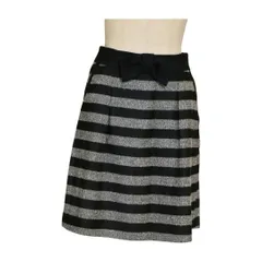 インディヴィ INDIVI スカート ボーダー グレー ブラック サイズ 38 日本製 レディース F-M6324