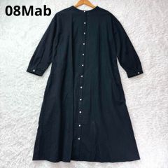 08Mab　ゼロハチマブ バンドカラー シャツワンピース フリー 黒　綿100 08mab ゼロハチマブ 黒 ピンタック 綿 ロングシャツワンピース