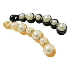 【人気商品】mitas バナナクリップ 2個セット パール調 ヘアクリップ ヘアアクセサリー おしゃれ かわいい 髪飾り 髪留め ラインストーン ヘアーアクセ オフィス アップスタイル ヘアアレンジ レディース ER-BABR-BKGD