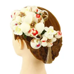 髪飾り 成人式 振袖 浴衣 卒業式 袴 結婚式 3点セット 橙 白 花 和 洋 かんざし 手作り 簪 つまみ細工 ちりめんフォーマル 花飾り 玉飾り ブライダル W 75 304-367 橙 白 p806　Si