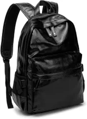 sakurart リュック メンズ ビジネス 革 レザー リュックサック バックパック レディース 14インチ PC 大容量 通勤 通学 就活 出張 旅行(ブラック, 幅:32.5cm 高さ:42.5cm マチ幅:12cm)