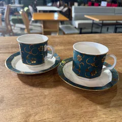 九谷焼 美山 青粒鉄仙紋カップ 鉄仙花 コーヒーカップ&ソーサー　２客セット