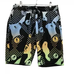 マークアンドロナ リバーシブルハーフパンツ 黒×マルチ ドット スカル