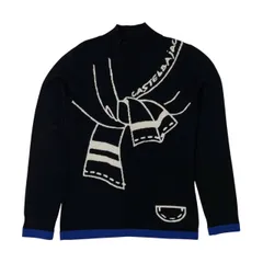 CASTELBAJAC カステルバジャック 肩巻き柄入り ウールニットセーター 40 /薄手/ブラック×ブルー