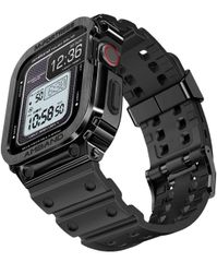 ★【2022改良モデル】 コンパチブル for Apple Watch バンド 45mm ステンレス鋼ケース付き 頑丈なメンズTPUベルト 一体型 for アップルウォッチ バンド用 iWatch Series 9/8/7に対応 45 mm 落下防止 ブラックのサムネイル