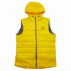 2009年製 アディダス adidas フーデッド ダウン ベスト ジャケット ロゴ プリント ノースリーブ ブルゾン アウター O/LL 黄 イエロー メンズのサムネイル
