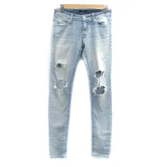 エモダ EMODA デニムパンツ ジーンズ スキニー ロング丈 クラッシュ加工 2 水色 ライトブルー /HO34