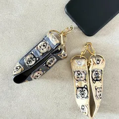 インド刺繍リボン スマホストラップ ハンドストラップ ショートストラップ 犬 dog