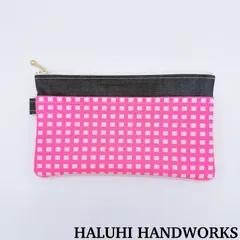 ピンクギンガム×デニム 通帳ポーチ／大人かわいいラミネートポーチ