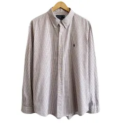 Ralph Lauren ラルフローレン CUSTOM FIT ボタンダウンシャツ コットンシャツ チェック柄 長袖シャツ ワンポイントロゴ 刺繍 白×赤×青 XXLサイズ No.G572