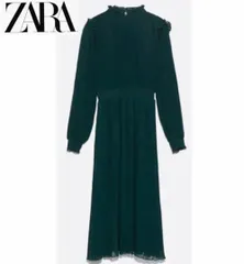 未使用✨ザラ　ZARA ワンピース　Mサイズ　プリーツワンピース　グリーン　グリーンワンピース　ロングワンピース　ザラレディース