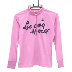 【美品】ルコック 長袖ハイネックシャツ ピンク×黒 フロントプリント ハーフジップ レディース M ゴルフウェア le coq sportif