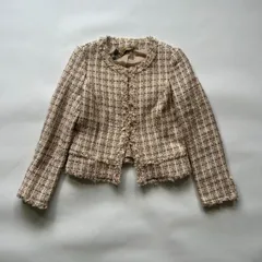 【美品 ANAYI  アナイ ノーカラーツイードジャケット ベージュ 38