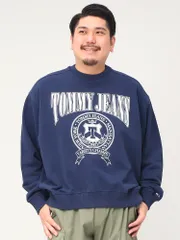 トミージーンズ トレーナー 大きいサイズ メンズ フロントプリント クルーネック スウェットシャツ プルオーバー 裏毛 ホワイト/ネイビー 1XL-2XL TOMMY JEANS ネイビー
