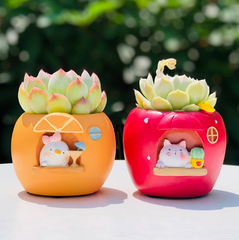 かわいいフルーツの植木鉢  プランター プラントポット フラワーポット ガーデニング プラスチック 屋内 屋外 インテリア 庭 玄関 リンゴの家 オレンジハウス多肉植物 サボテン ユニーク 可愛い ミニサイズ  2種類