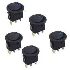 【在庫セール】LEDロッカースイッチ12V 5個 20AラウンドトグルSPST 3ピンオンオフボタン YFFSFDC ミニ丸い イッチボートカートラックボートロッカー等コントロール用（LEDランプブルー）