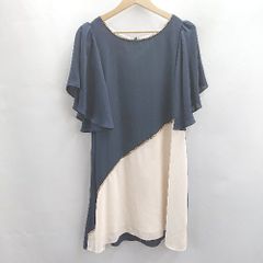 ◇ ⊂Φ アサクラ 首元ビジュー 半袖 ひざ丈 ワンピース サイズ38 ネイビー系 アイボリー系 レディース E  【1412090012792】