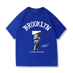 バスケットボール ブルックリン・ネッツ ケビン・デュラント プリントTシャツメンズ 夏用 ゆったり半袖トップス ロイヤルブルー