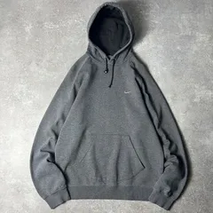 00s NIKE スモール スウォッシュ ロゴ刺繍 スウェット フード パーカー L / 00年代 ナイキ スウッシュ トレーナー グレー