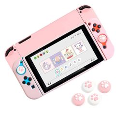 【特売】Switch用カバー＆ジョイスティックカバー スイッチ用ケース アナログスティックカバー 4ｘ猫爪肉球 Joy-Con用 全面保護ケース 耐久性tpu素材 キズ防止 衝撃吸収 着脱簡単 擦り傷防止 取り外し可能 指紋防止 可愛い (ライトピンク)