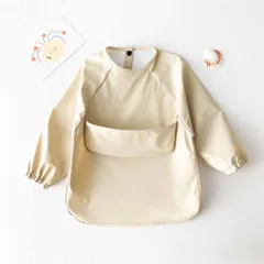 ☆ 上段ポケット×ベージュ ☆ S ☆ ベビー お食事エプロン 撥水 長袖 babybib483 食事 エプロン 長袖 ベビー お食事エプロン スタイ お食事スタイ 食事用エプロン キッズエプロン 食事エプロン 男の子 女の子 無地 撥水 はっ水 赤ちゃん