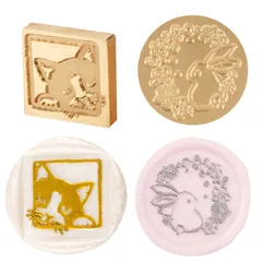 セットC猫+ウサギ Sitengle シーリングワックス スタンプ ヘッドのみ 2個セット シーリングスタンプ ヘッド 真鍮製 ワックスシールスタンプ 封蝋 スタンプ クリスマス 祝福 祝い 蝋封 装飾 diy 手芸用品 プレゼント ギフト セットC猫+ウサギ