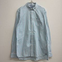 TOMMY HILFIGER 長袖シャツ チェック アクアブルー/ホワイト ワンポイント ポケット付き【メンズM】