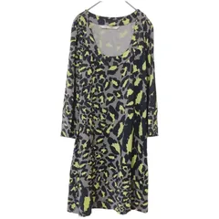 RE173 DIANE VON FURSTENBERG  ダイアンフォンファステンバーグ  レオパード柄　ジャージーワンピース　総柄　チャコールグレー×イエロー　レディース　希少　オシャレ　サックワンピ　長袖