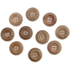 ウッドボタン 四つ穴ボタン くぼみ ナチュラル ウッド ボタン ブラウン 木目 木製 10個入り 【20mm】  B-664