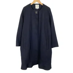 ランバンオンブルー LANVIN en Bleu ノーカラーコート ウール100% ビジュー 紺 ネイビー 38 M相当のサムネイル