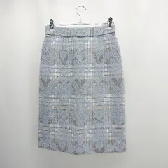 ◇ ⊇ Apuweiser riche チェック柄 ジャガード 膝丈 タイト スカート サイズ1 ライトブルー グレー レディース E  【1505290012768】
