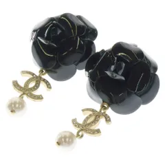 CHANEL (シャネル) 20AW カメリア ココマーク ラインストーン パール ピアス ブラック/ゴールド/ホワイト レディース A20A