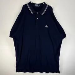 古着 90's/90年代 ポロバイラルフローレン Polo by Ralph Lauren 鹿の子 半袖 ポロシャツ ロゴ 刺繍 大きいサイズ 2ボタン XXL  ネイビー 無地 メンズ