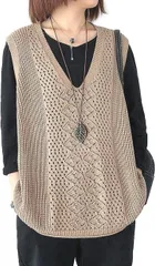 Nestkanina ネストカニーナ ニットベスト レディース 薄手 ゆったり アウター Vネック( ブラウン,  Free Size)