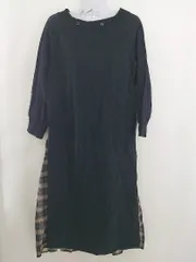 ◇ SOCOLLA 切替 チェック 長袖 膝下丈 ドッキングワンピース サイズ2 ブラック ブラウン レディース  【中古】 【1207060008871】