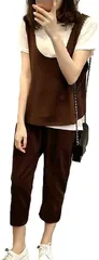 1/2style ニブンノイチスタイル 上下 3点 セット アップ ベスト スーツ 大きめ レディース( ブラウン,  XL)
