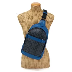 コーチ COACH ボディバッグ PVC / レザー F72043 ショルダーバッグ クロスボディ 斜め掛け 肩掛け スリングバッグ メンズ レディース ブラック / ブルー 正規品 中古 mbh25020