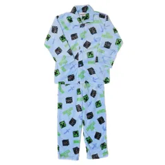 マインクラフト キッズファッション 総柄長袖ニットシャツ サックス Minecraft カイタックファミリー キッズ 子ども ナイトウェア パジャマ ゲームキャラクター グッズ 