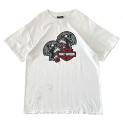 M～L 00s USA製 ハーレーダビッドソン Beefy-T スカル 骸骨 Tシャツ ボロ コットン 白