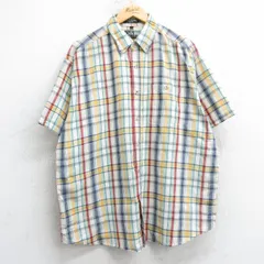 XL/古着 半袖 シャツ メンズ 00s 大きいサイズ ボタンダウン 薄ベージュ他 カーキ チェック 25jul04 中古 トップス