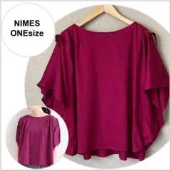【美品♪】NIMES　88/2天竺 ギャザリングプルオーバー　ラズベリー FREE SIZE 半袖　ブラウス B361