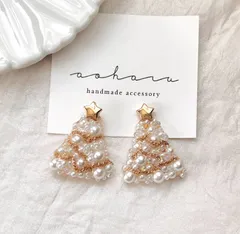 パールとチェーンのツリー スター ピアス/イヤリング