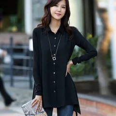 ☆ ブラック ☆ XLサイズ ☆ シャツワンピース ロングシャツ チュニックブラウス ロングシャツ レディース 長袖 チュニックブラウス ブラウス ゆるシャツ トップス ロング ロング丈 シャツワンピース ワンピ きれいめ おしゃれ 前開き 襟付き ワイシャツ