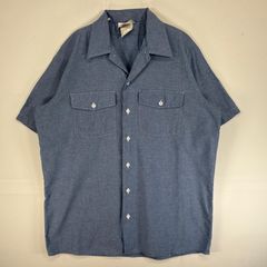 古着 90's/90年代 ディッキーズ Dickies 半袖シャツ ワーク フラップポケ シャンブレー 薄手 L  水色系 無地 メンズ
