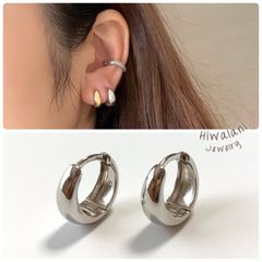 【 silver 925 】【 両耳 】 ぷっくり フープ シンプル ワンタッチ ピアス ( シルバー )     ニッケルフリー  金属アレルギー対応 / 錆びない アクセサリー / 送料無料 / ギフト ラッピング プレゼント